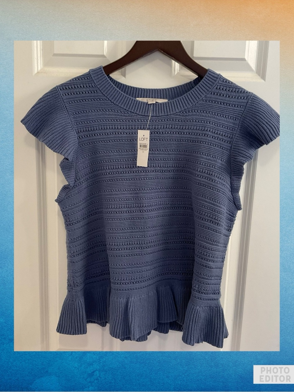 LOFT Pointelle Ruffle Sweater - Precious Sapphire  - NWT - Size Medium